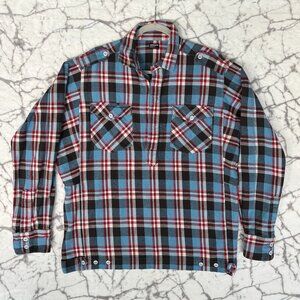 BURKMAN BROS Pullover Flannel Shirt Men's M Blue Red Black Plaid Heavyweight